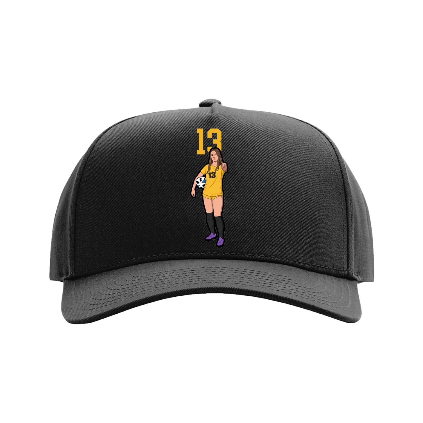 Full Fabric Five-Panel Champ Cap — Number Top in Black