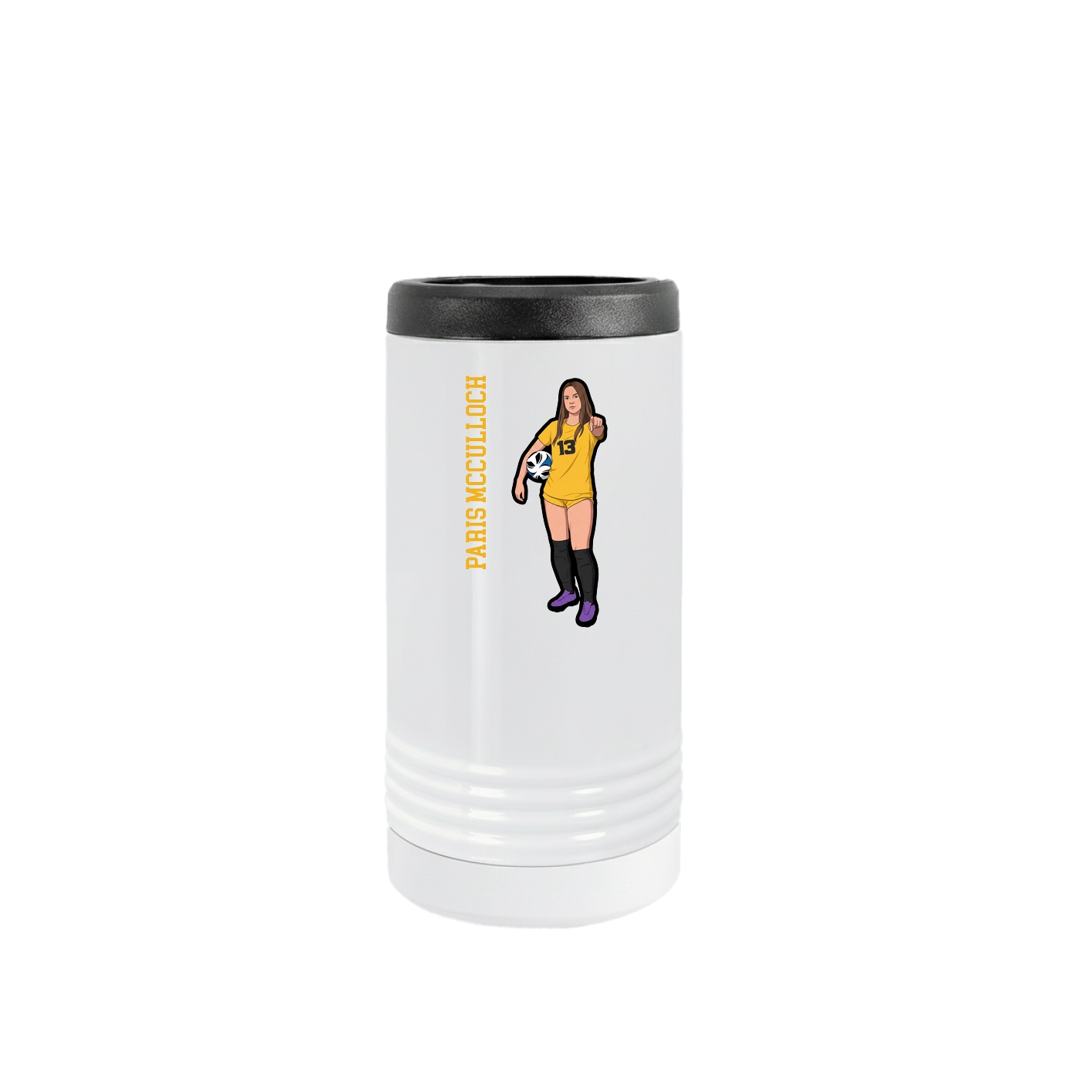 Slim Beverage Holder — Name Vertical in White