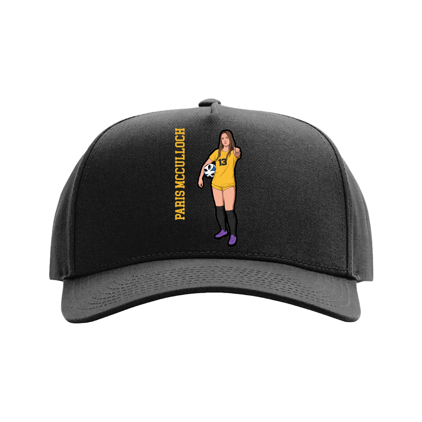 Full Fabric Five-Panel Champ Cap — Name Vertical in Black
