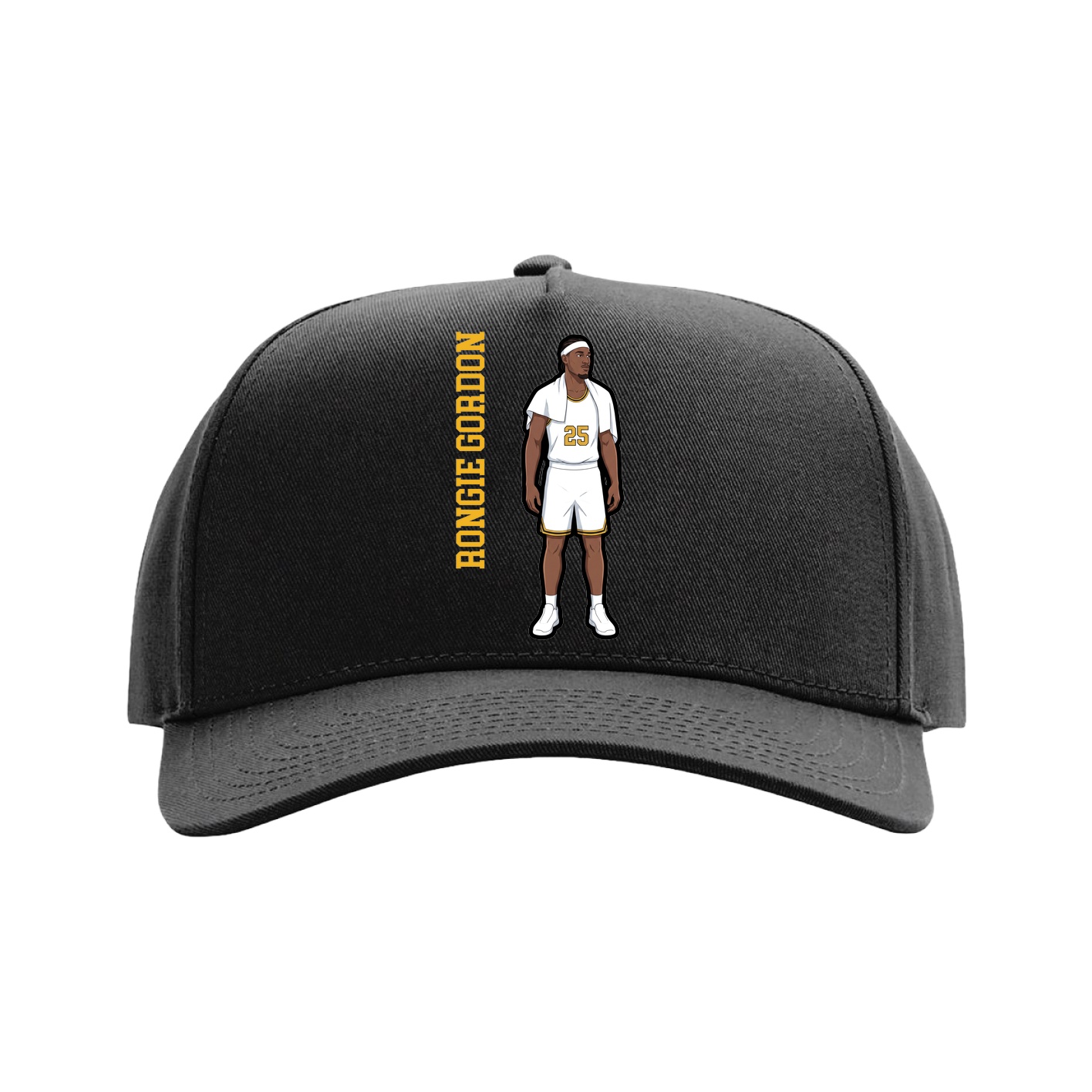 Full Fabric Five-Panel Champ Cap — Name Vertical in Black