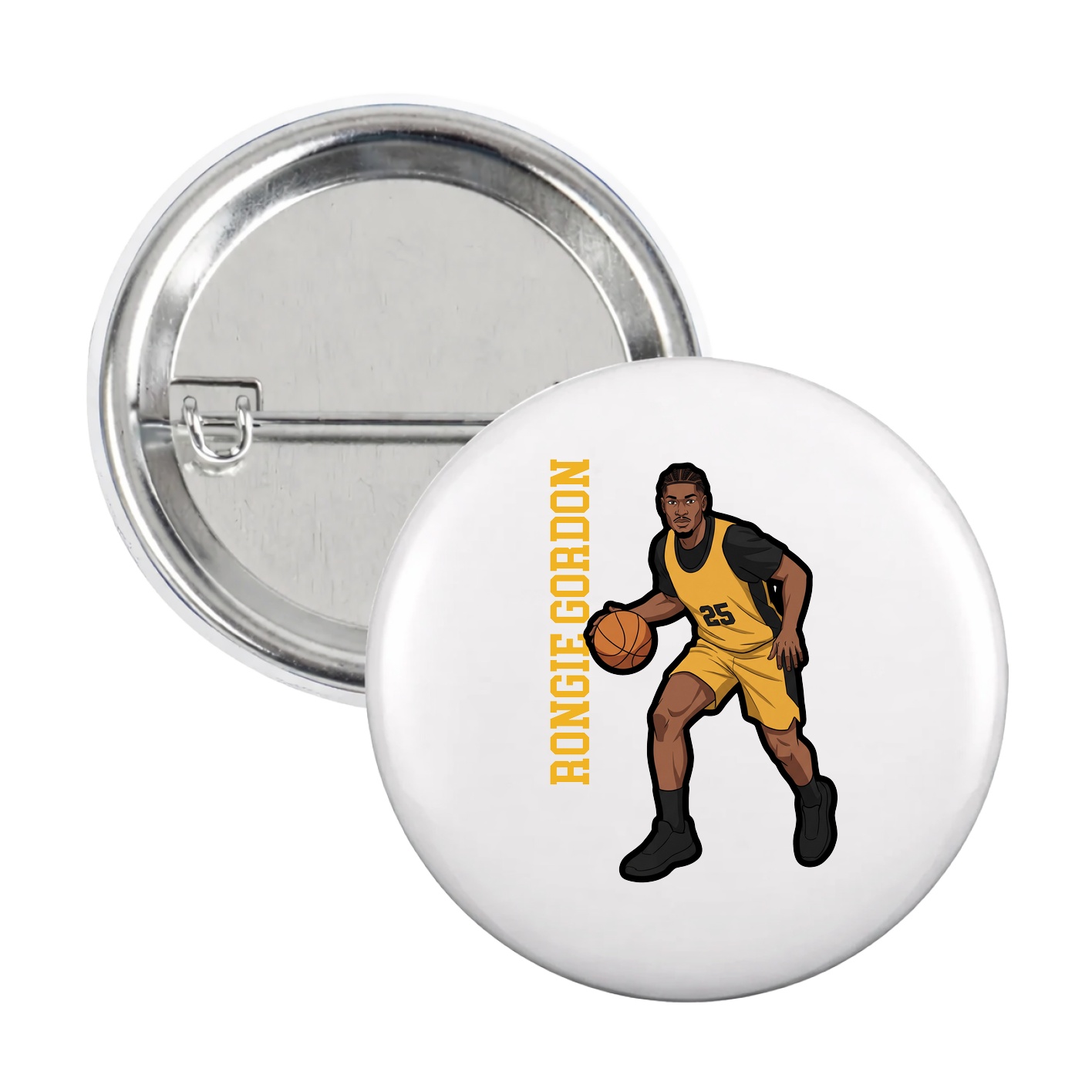 Game Day Button — Name Vertical in White