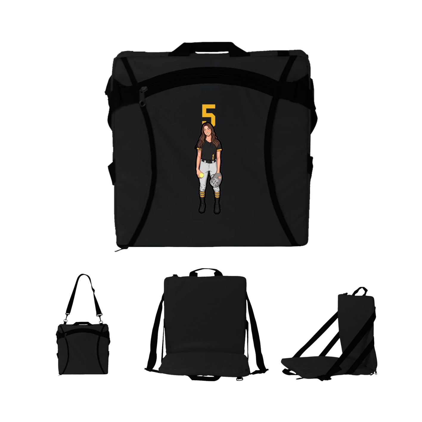 Folding Stadium Seat — Number Top in Black
