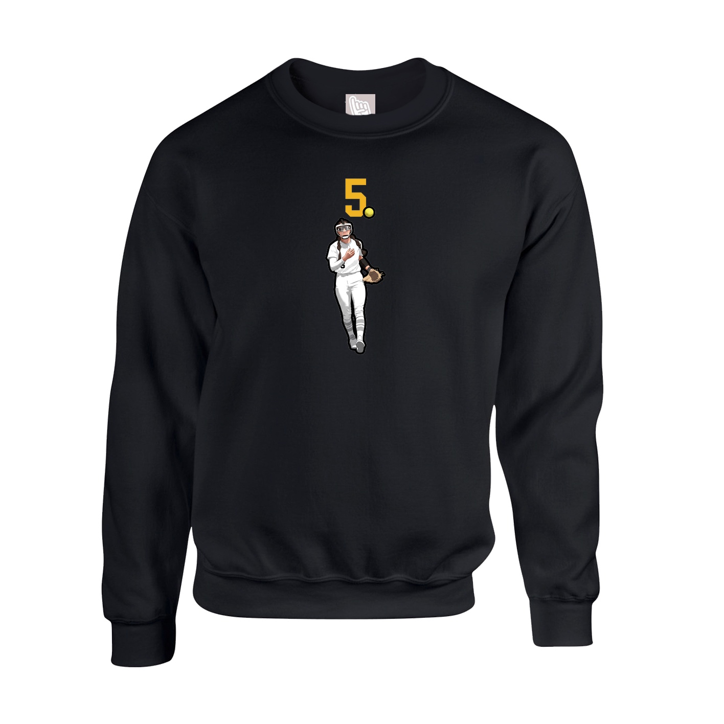 Fleece Crew — Number Top in Black