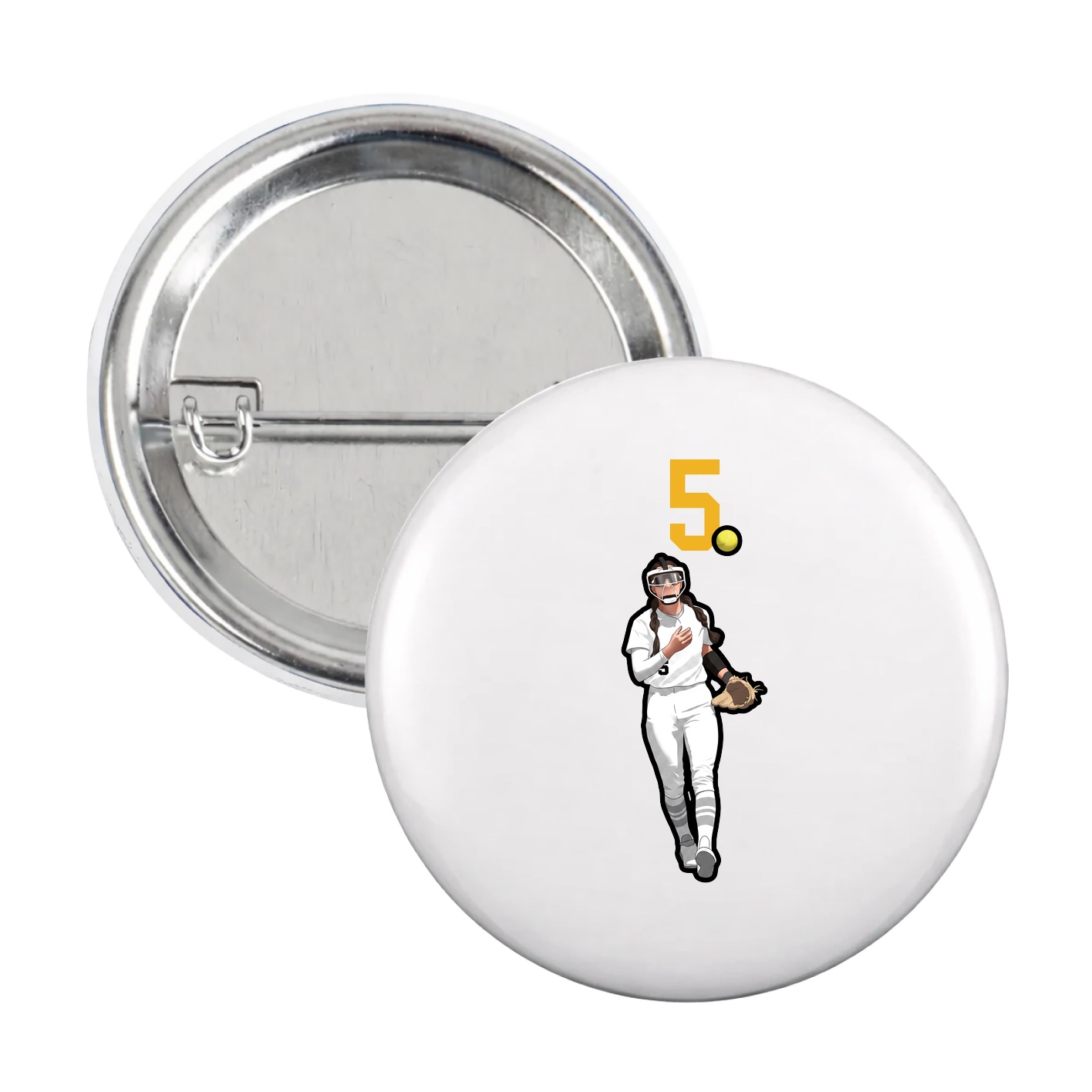 Game Day Button — Number Top in White
