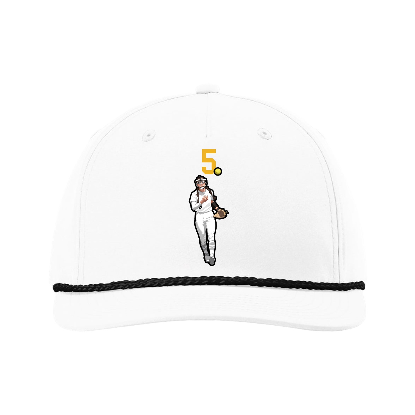 Five-Panel Classic Rope Cap — Number Top in White