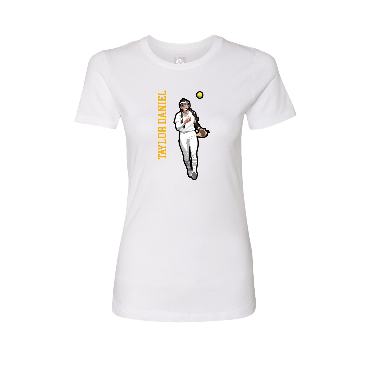 Womens Tee — Name Vertical in White