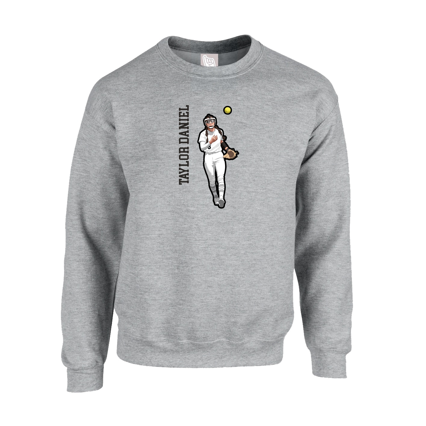 Fleece Crew — Name Vertical in Grey