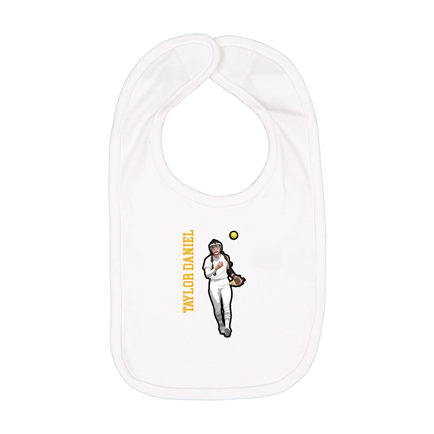 Infant Bib — Name Vertical in White