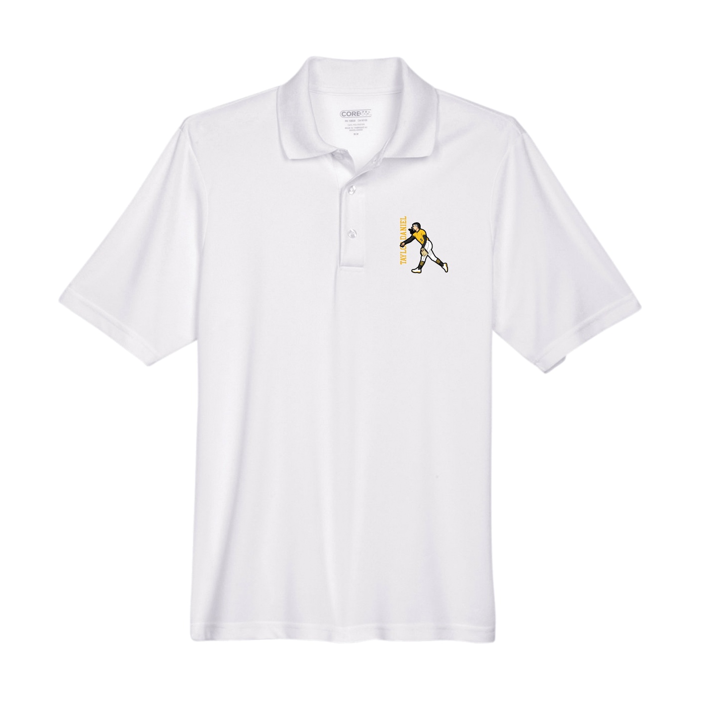 Performance Polo — Name Vertical in White