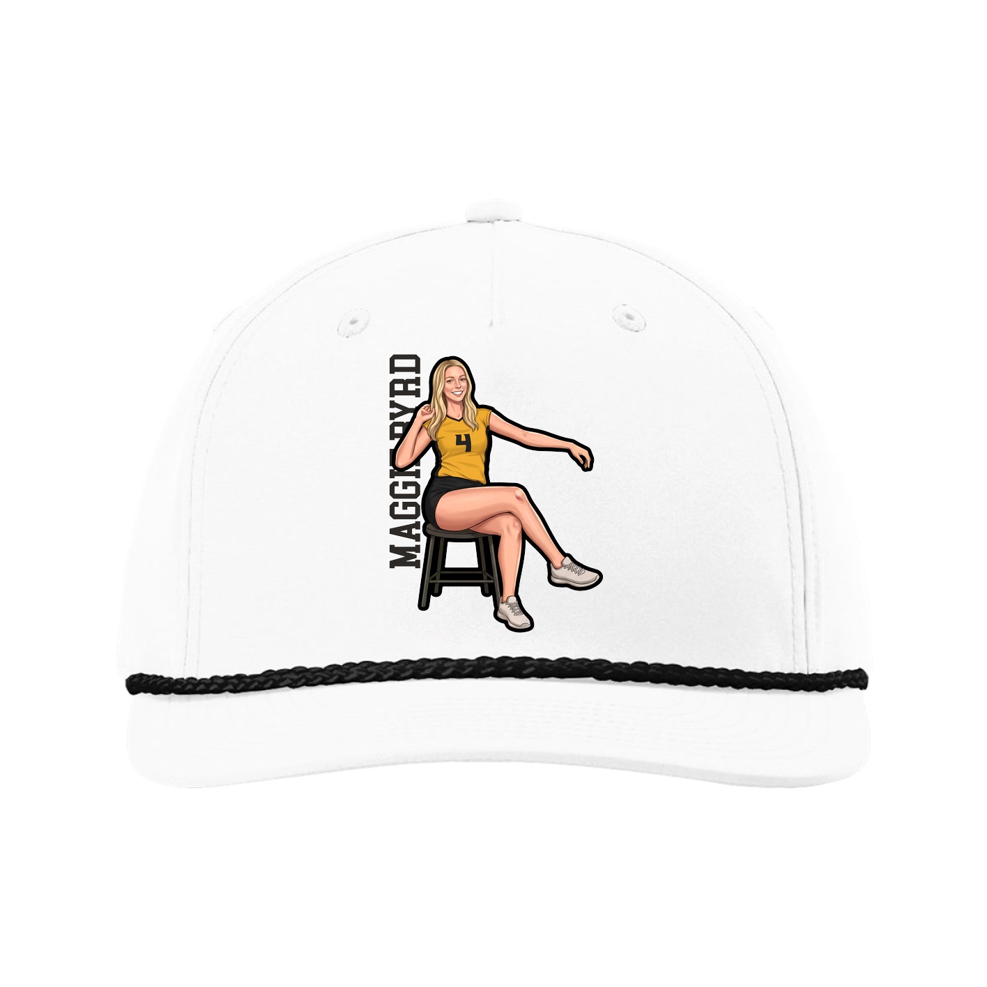 Five-Panel Classic Rope Cap — Name Vertical in White