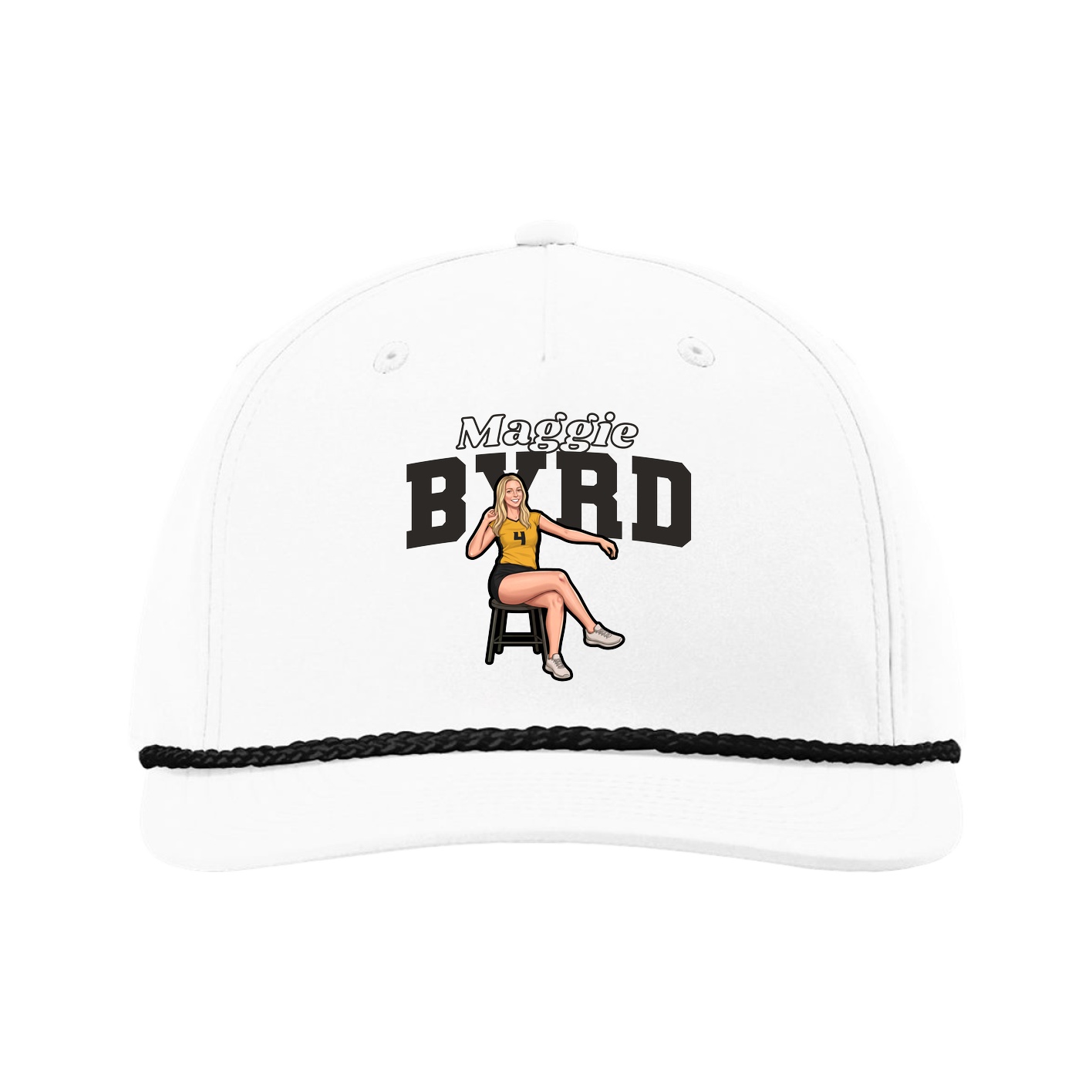 Five-Panel Classic Rope Cap — Name Arch in White