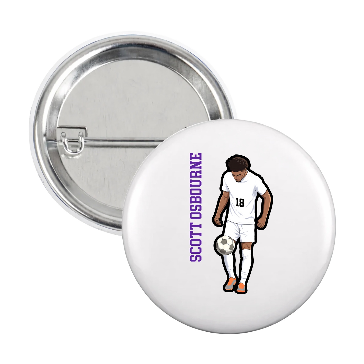 Game Day Button — Name Vertical in White