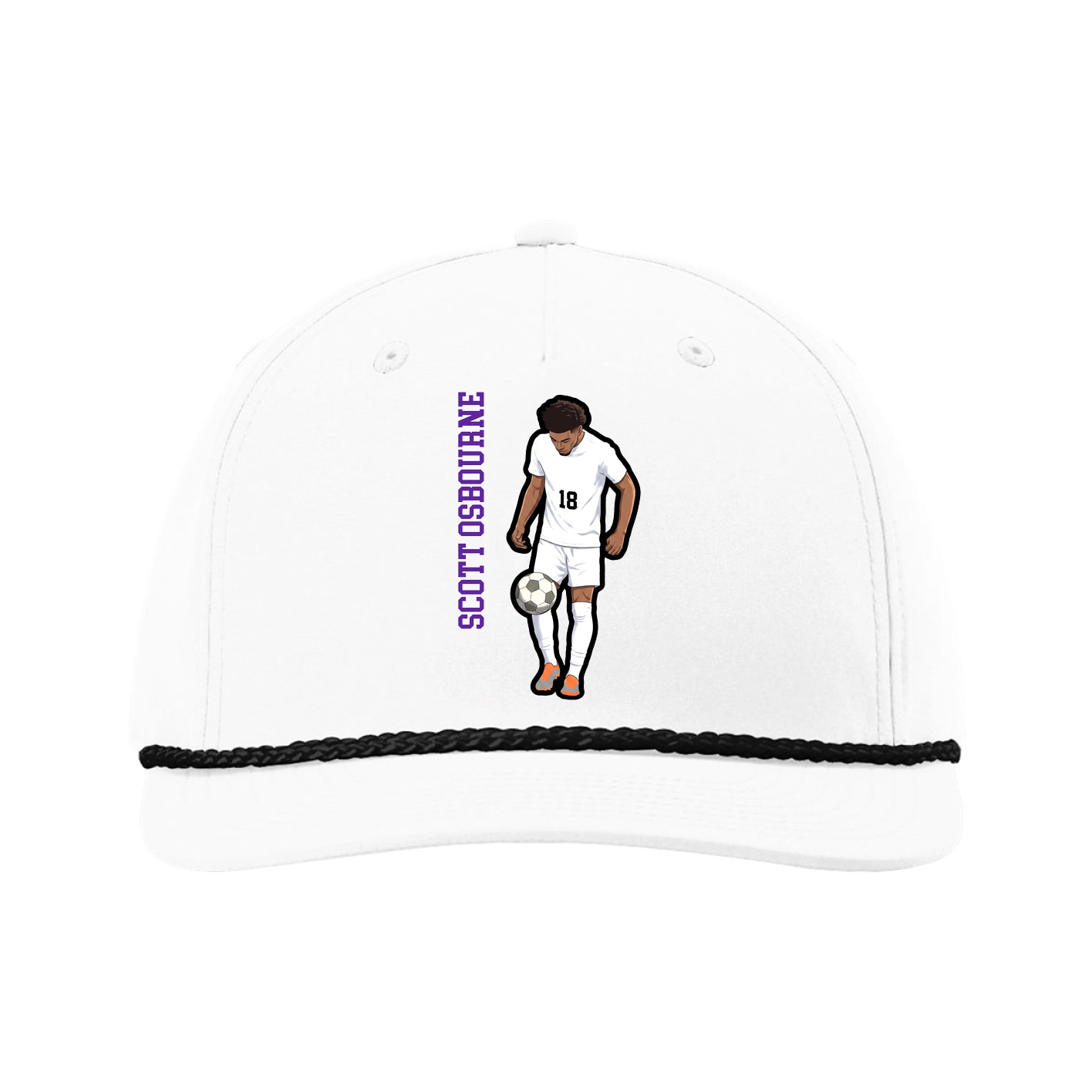 Five-Panel Classic Rope Cap — Name Vertical in White