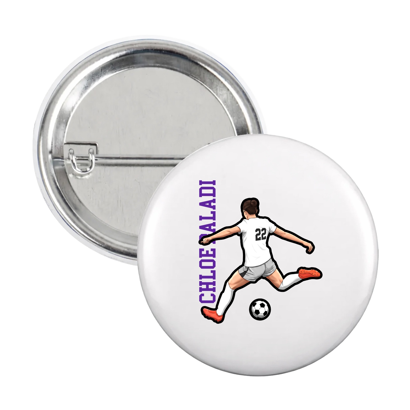 Game Day Button — Name Vertical in White