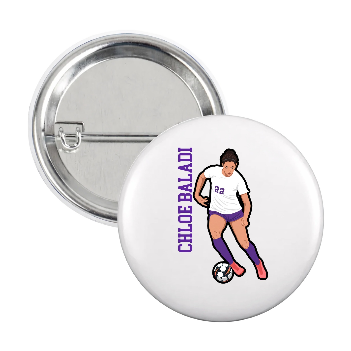 Game Day Button — Name Vertical in White