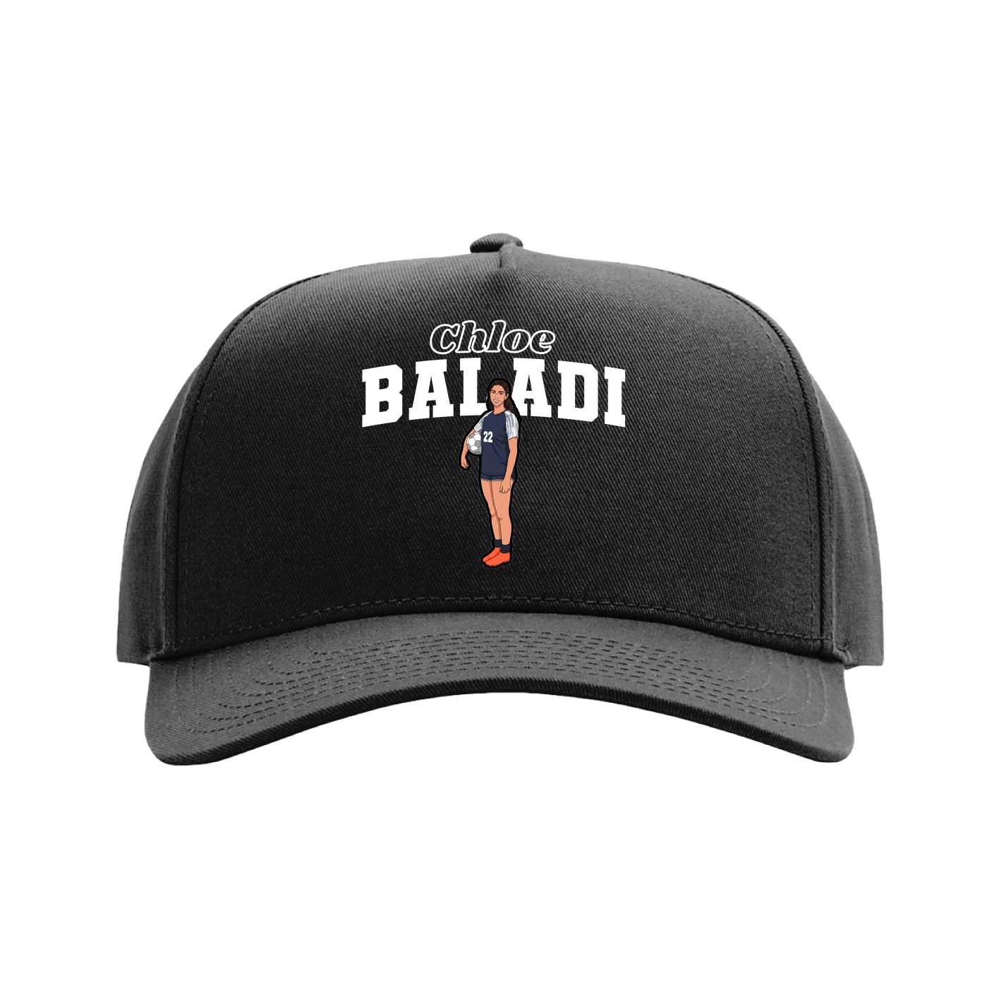 Full Fabric Five-Panel Champ Cap — Name Arch in Black