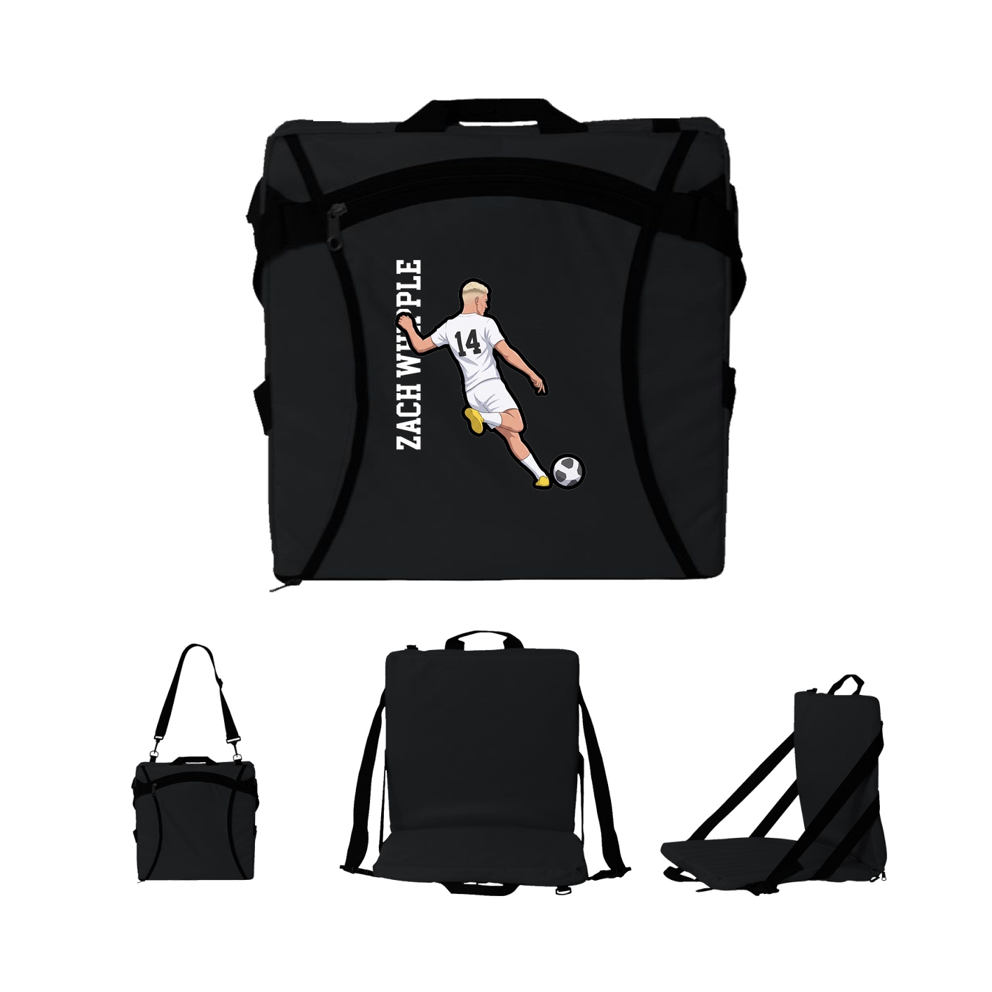 Folding Stadium Seat — Name Vertical in Black
