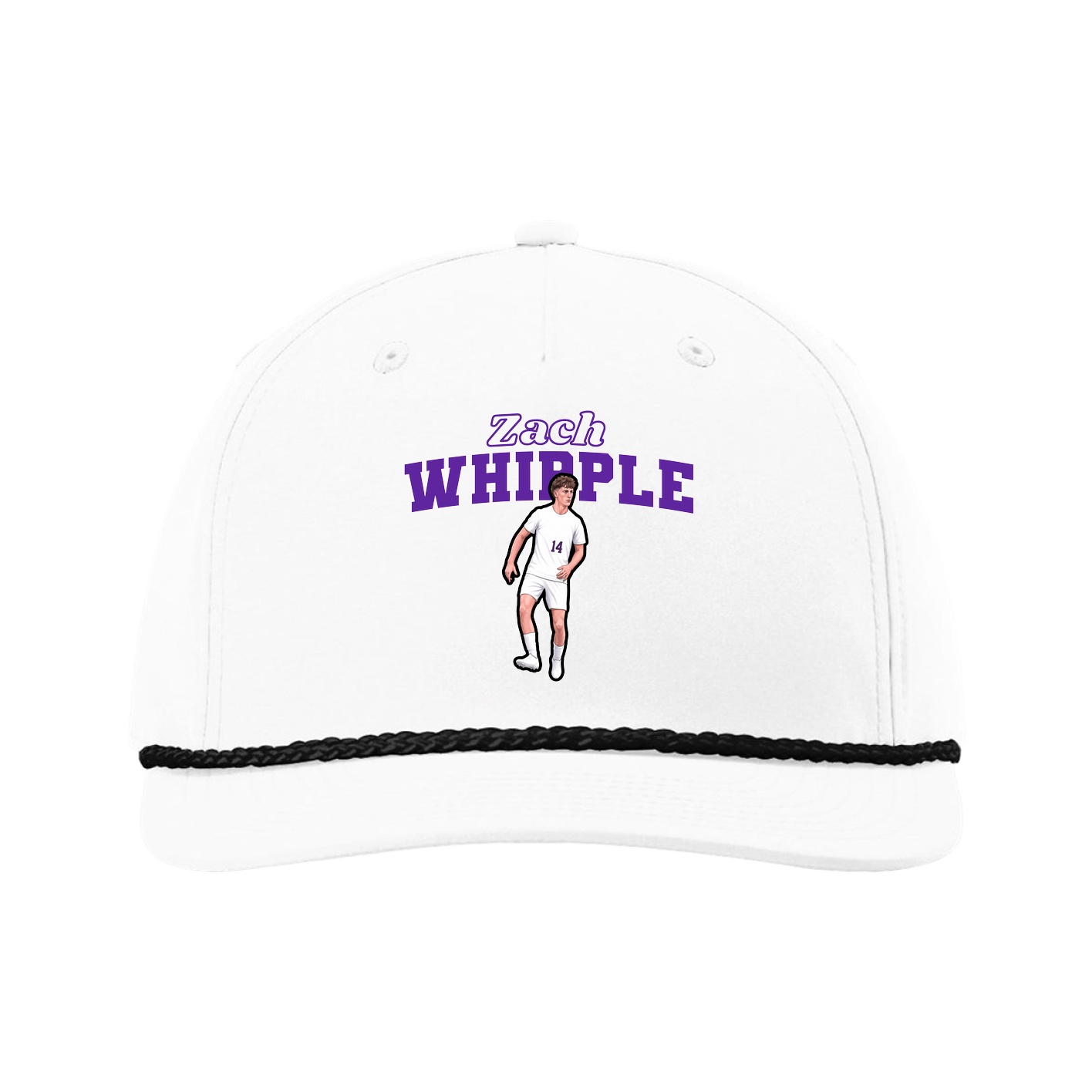 Five-Panel Classic Rope Cap — Name Arch in White
