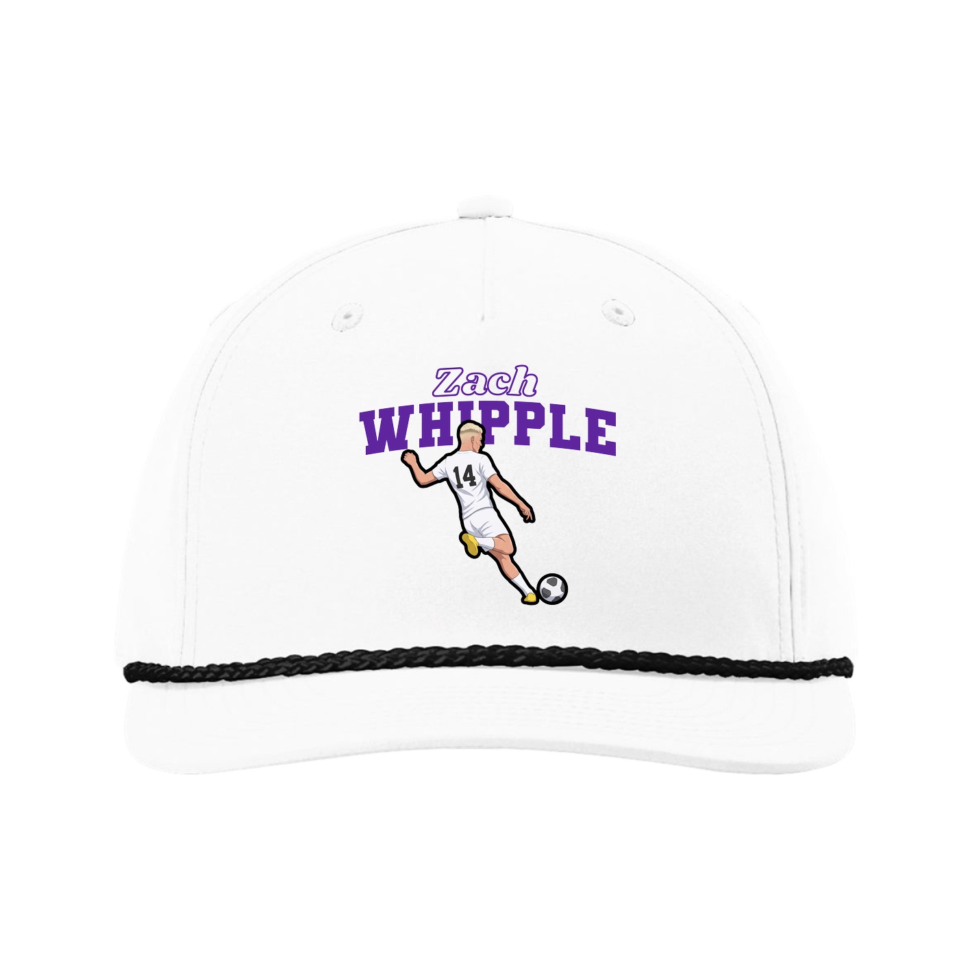Five-Panel Classic Rope Cap — Name Arch in White