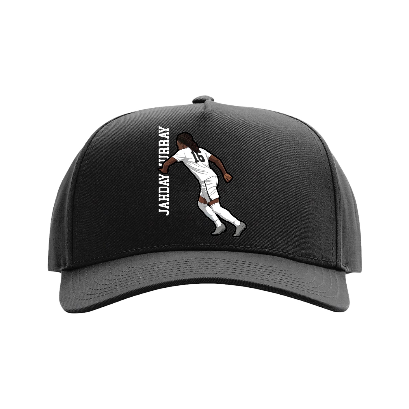Full Fabric Five-Panel Champ Cap — Name Vertical in Black