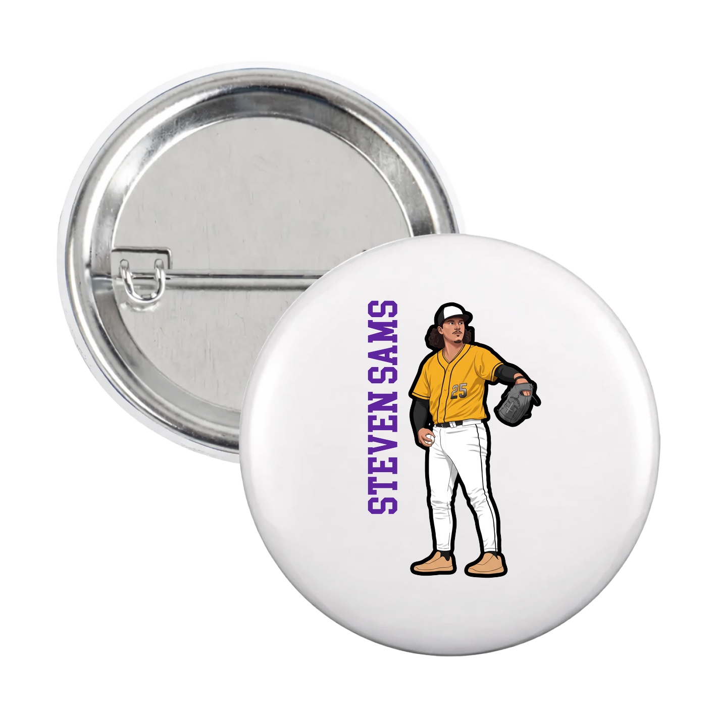 Game Day Button — Name Vertical in White