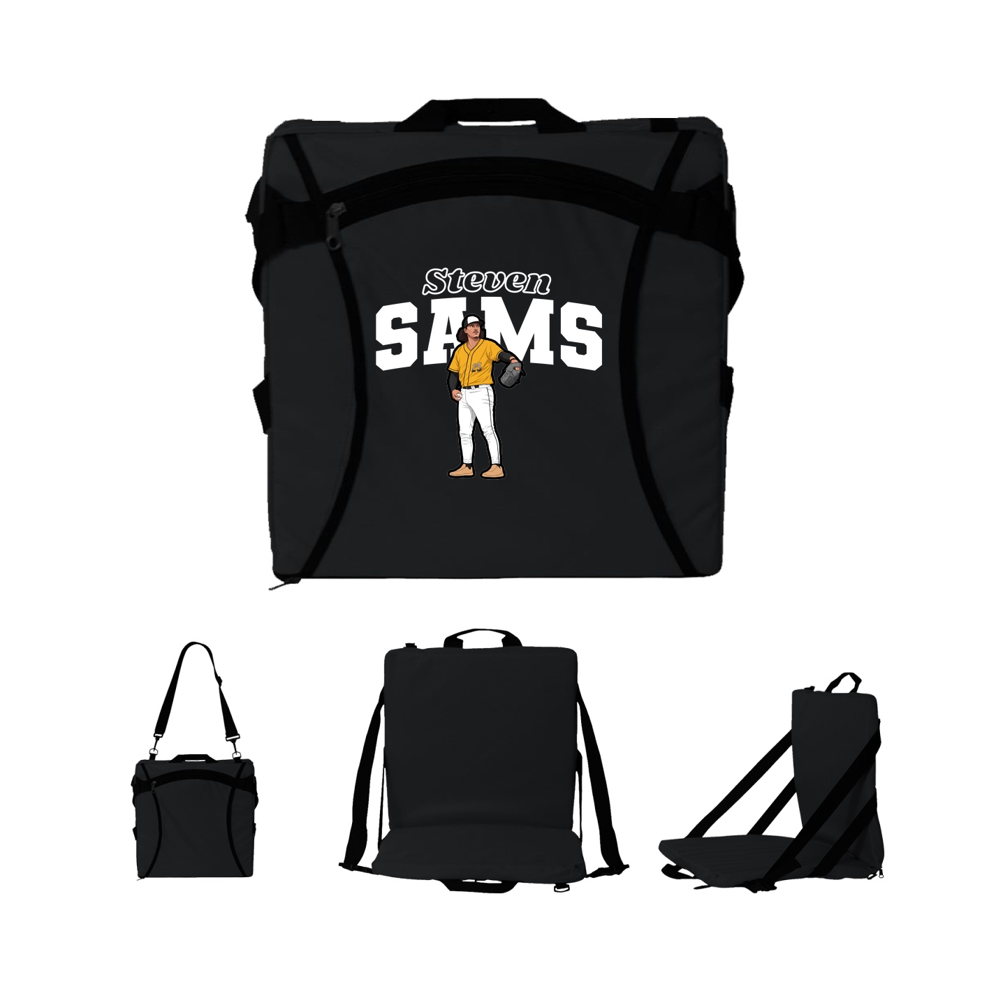 Folding Stadium Seat — Name Arch in Black