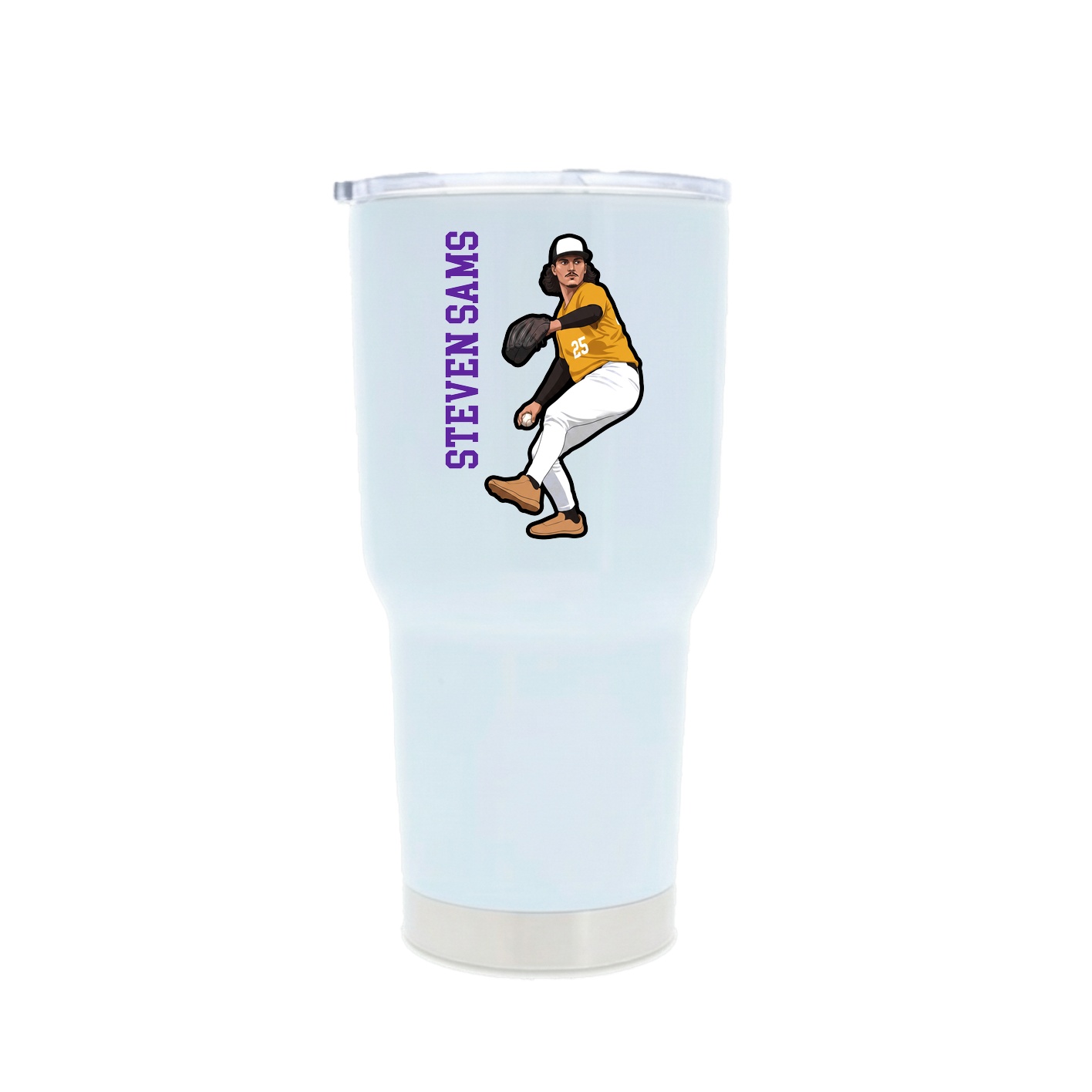 30oz Stainless Steel Tumbler — Name Vertical in White