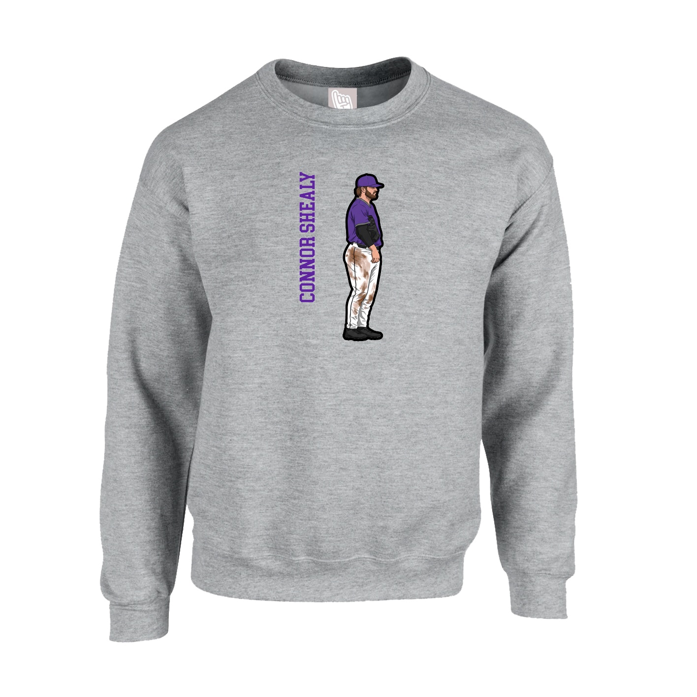 Fleece Crew — Name Vertical in Grey