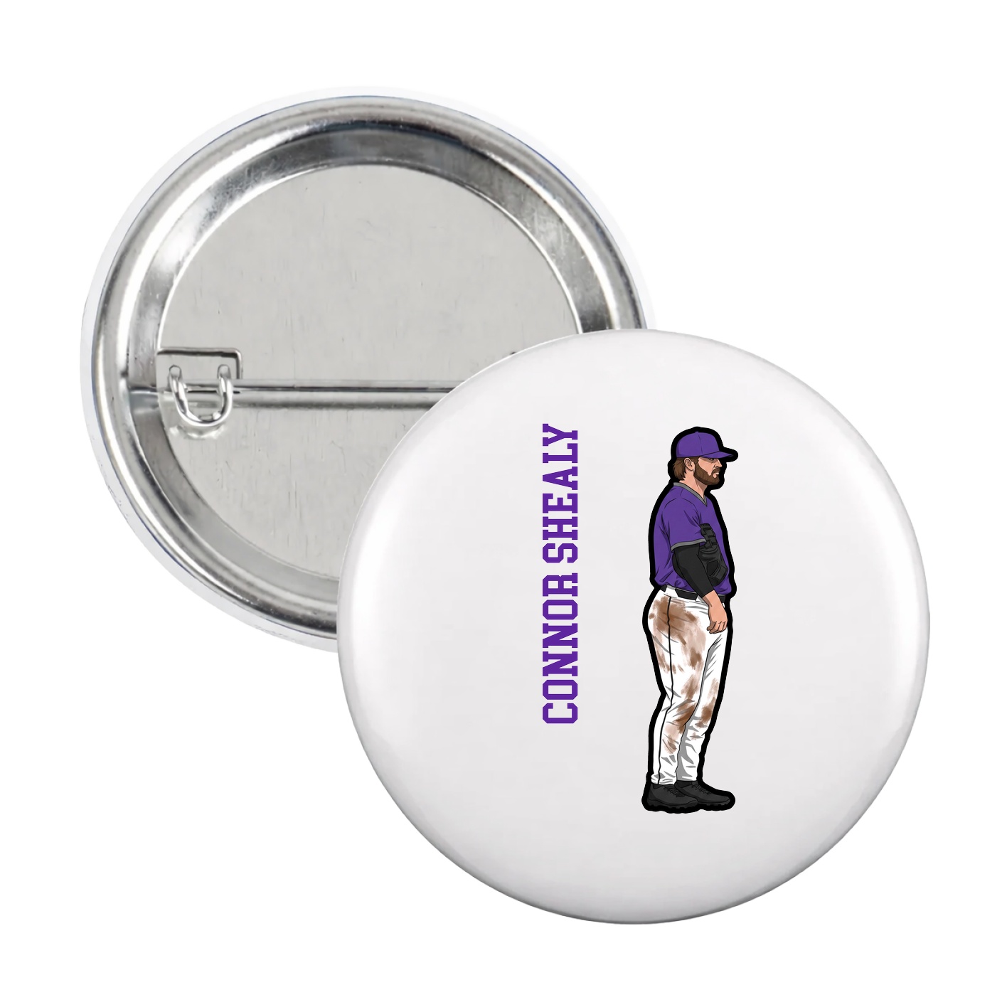 Game Day Button — Name Vertical in White