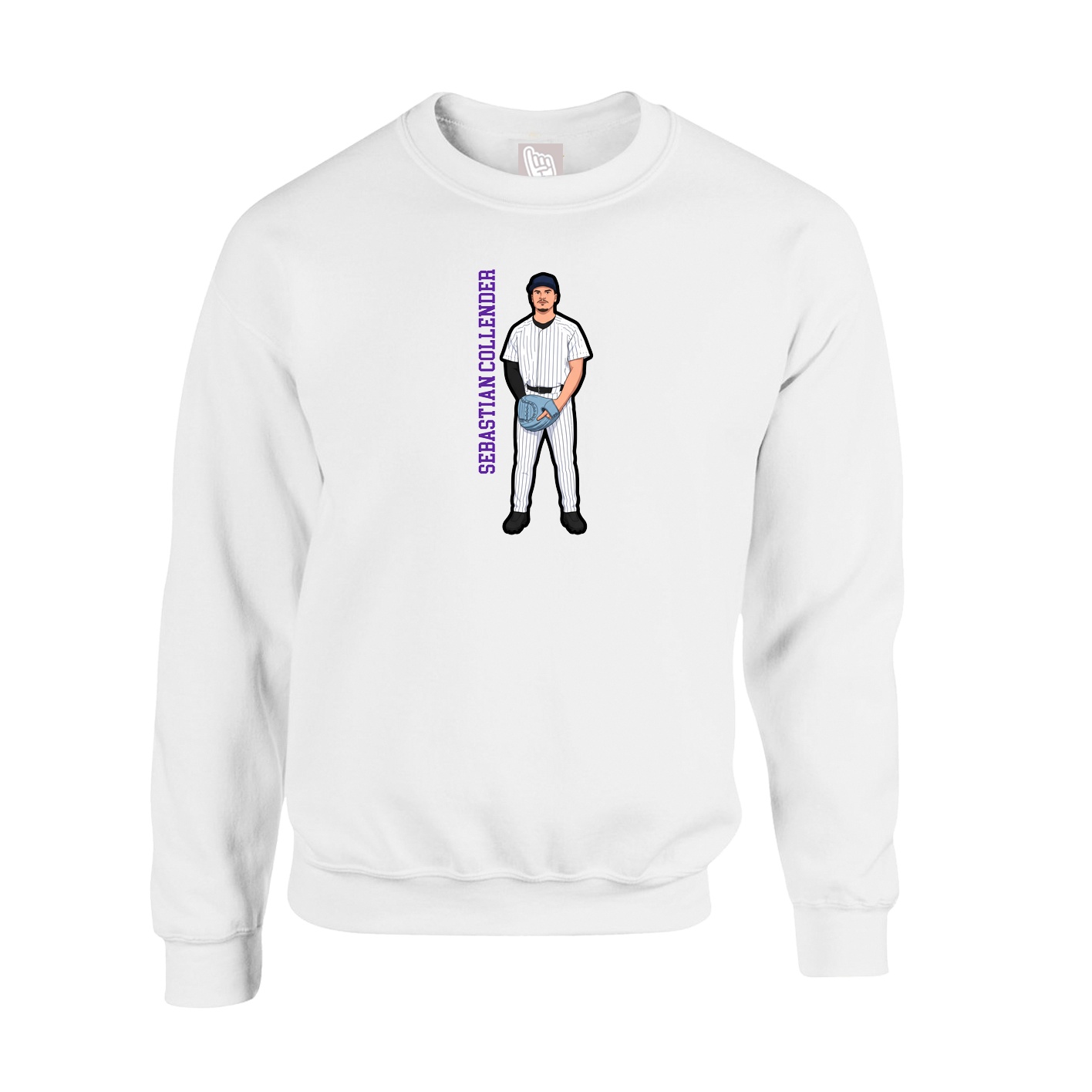Fleece Crew — Name Vertical in White