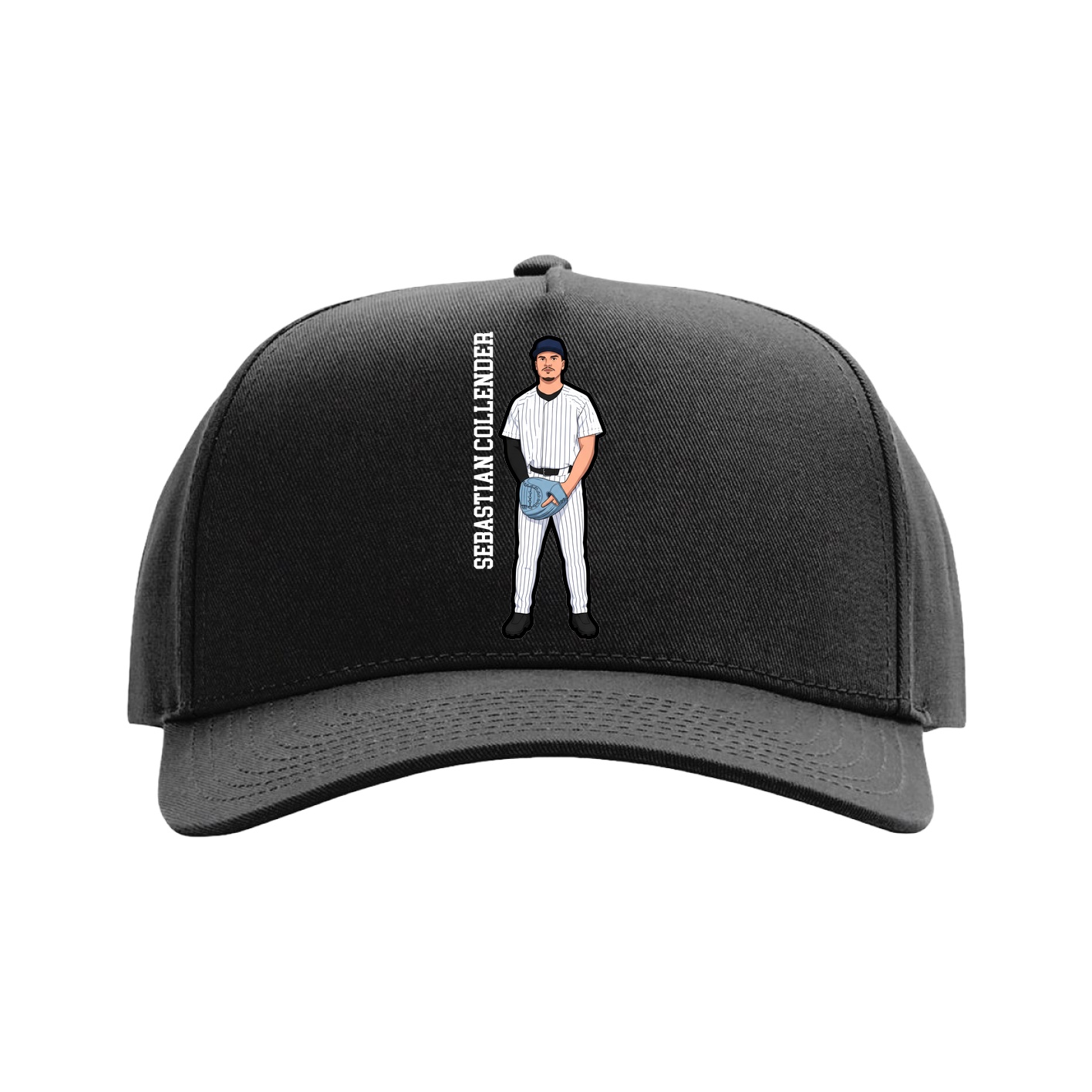Full Fabric Five-Panel Champ Cap — Name Vertical in Black