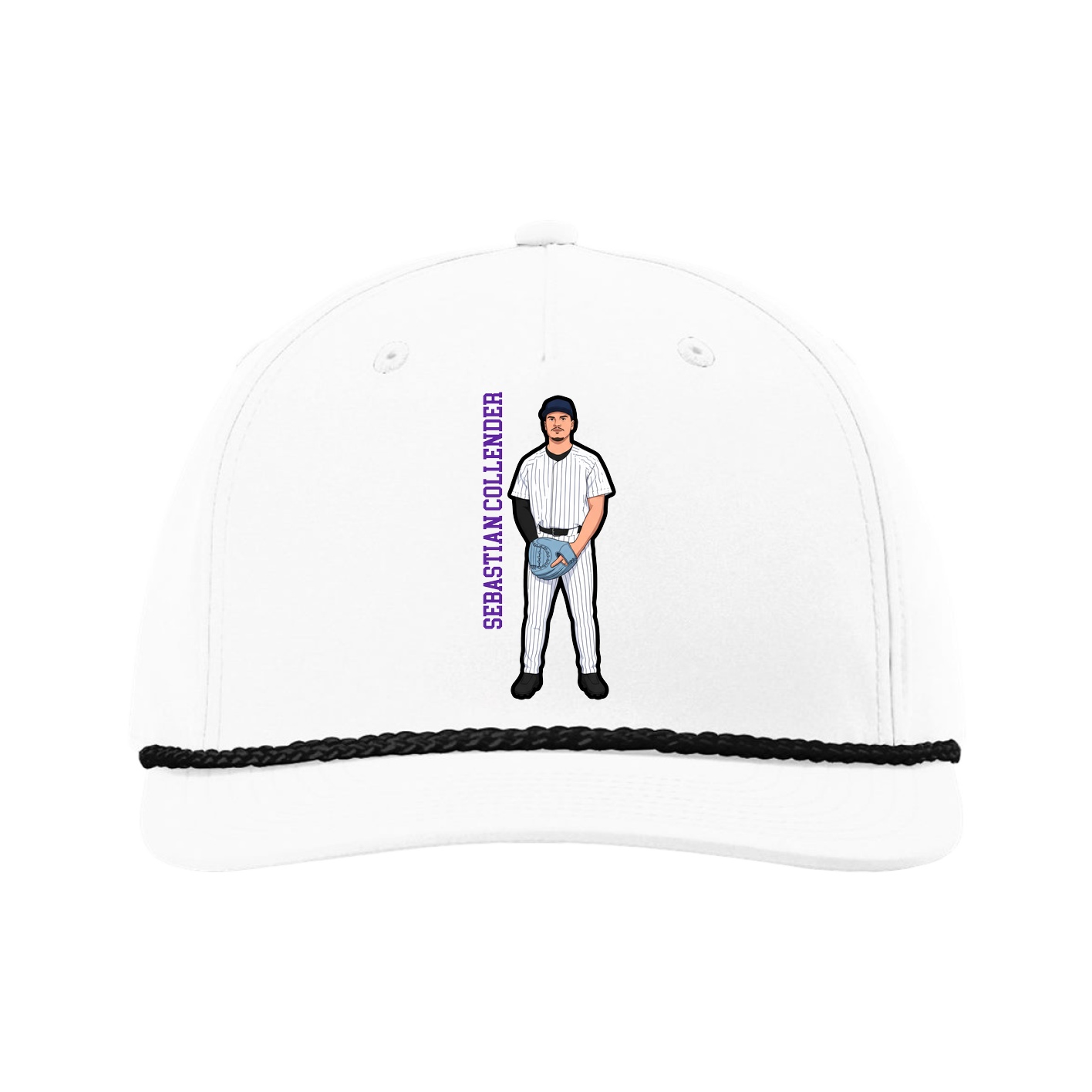 Five-Panel Classic Rope Cap — Name Vertical in White
