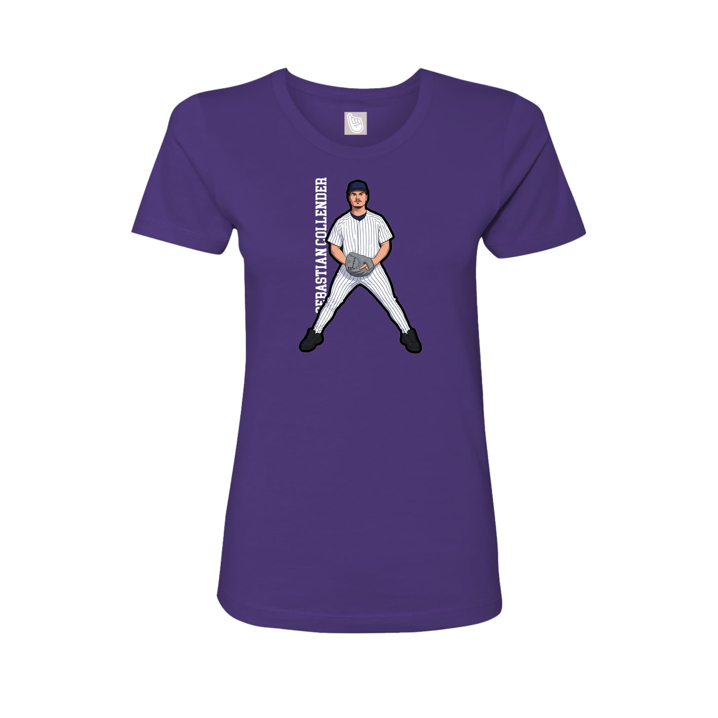 Fitted Women's Tee — Name Vertical in Purple