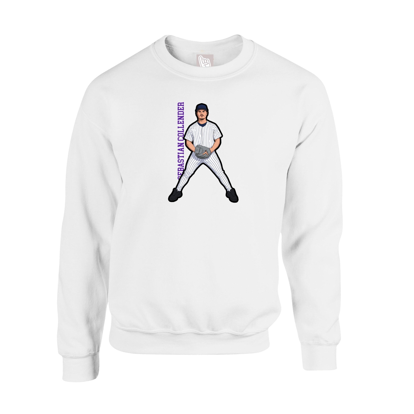 Fleece Crew — Name Vertical in White