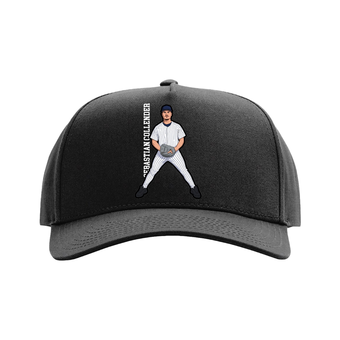 Full Fabric Five-Panel Champ Cap — Name Vertical in Black