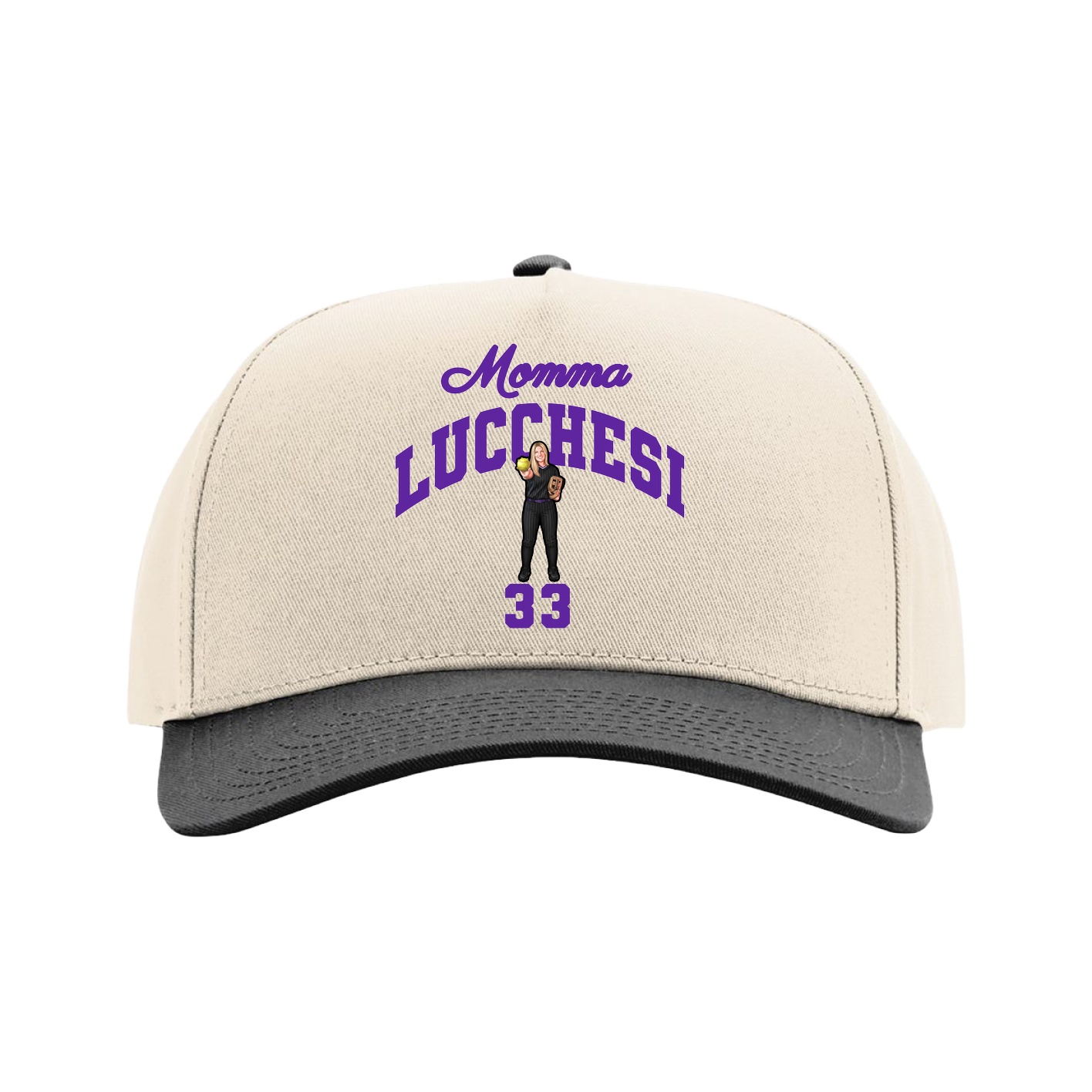 Full Fabric Five-Panel Champ Cap — Mothers Day Arch in Cream/Black