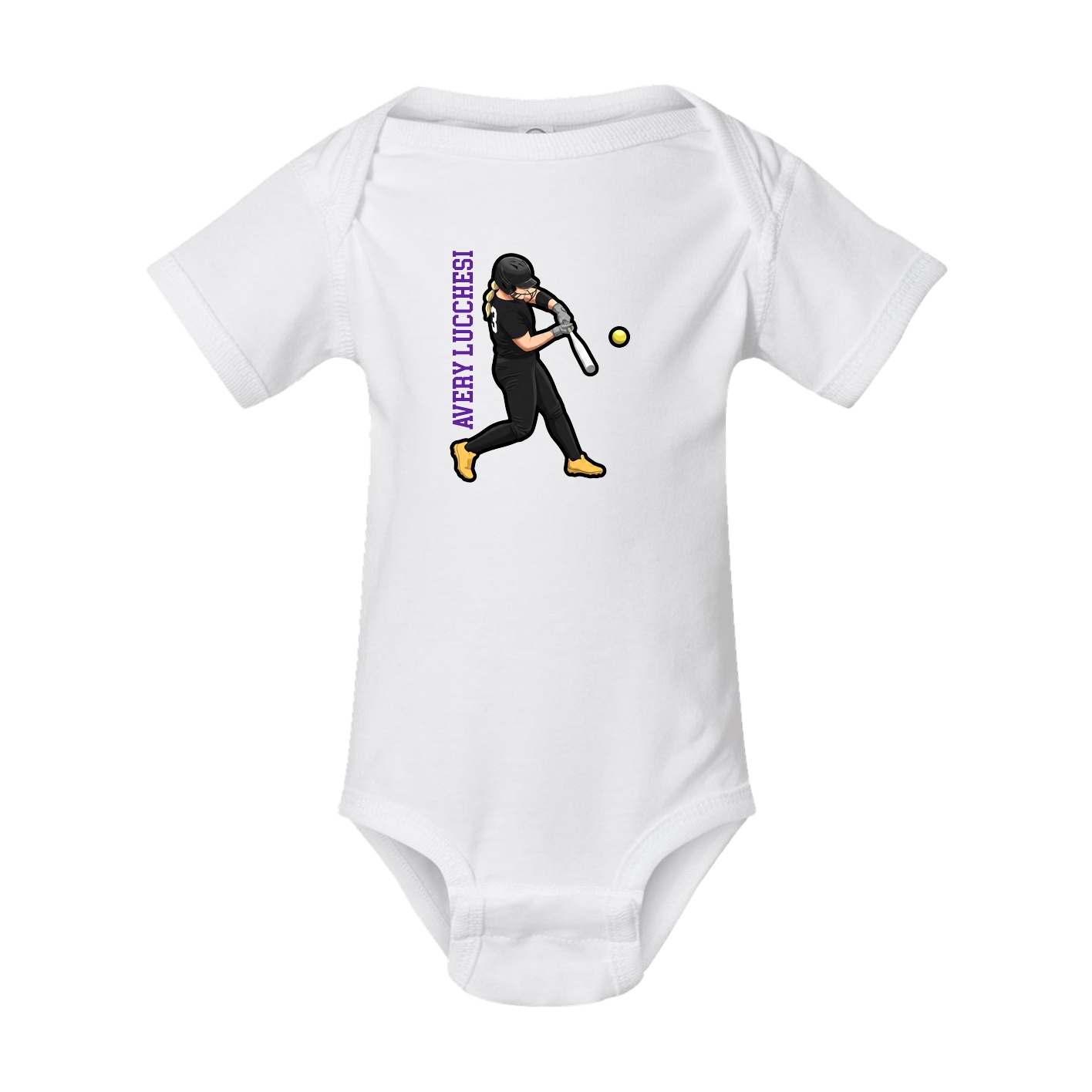 Baby Onesie — Name Vertical in White