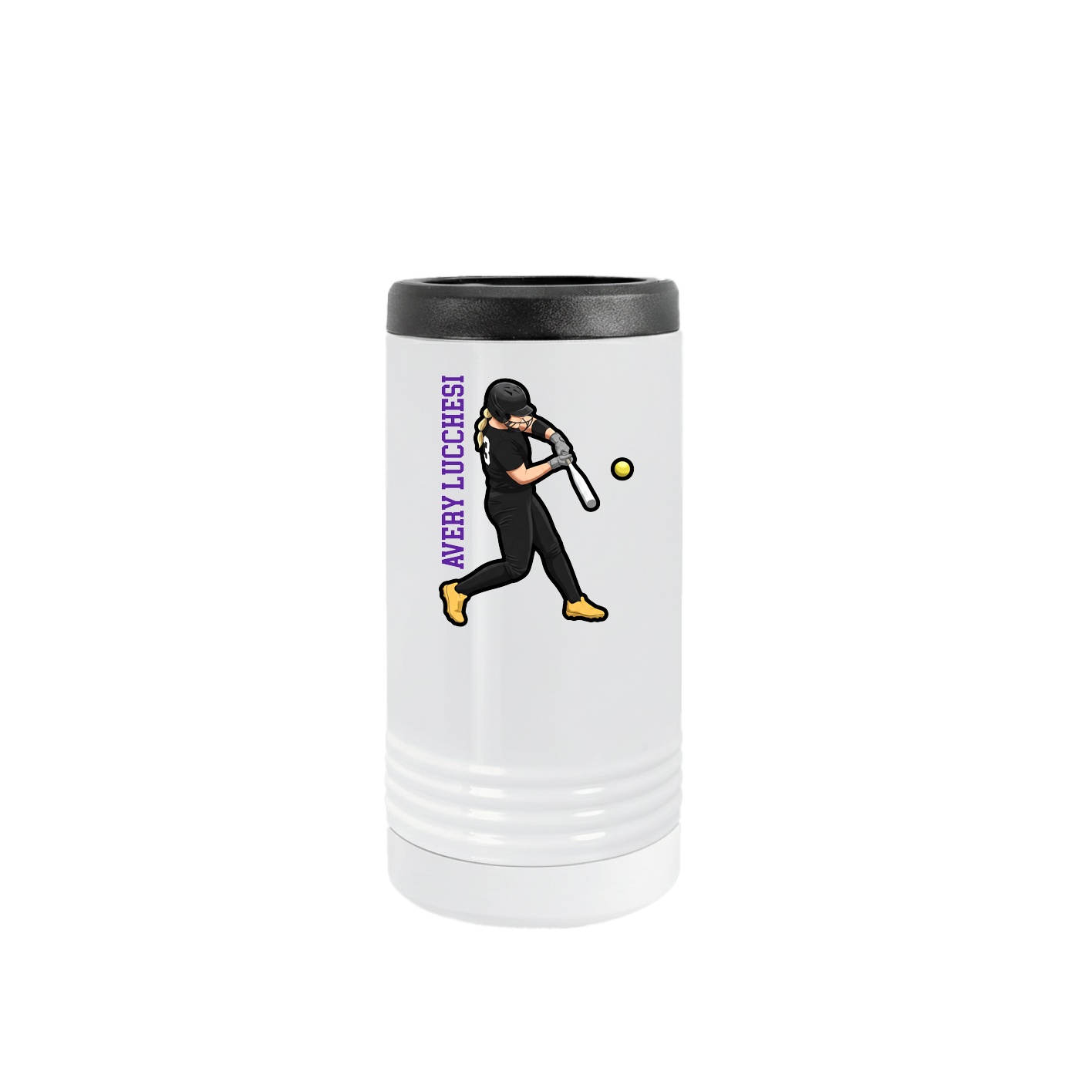 Slim Beverage Holder — Name Vertical in White