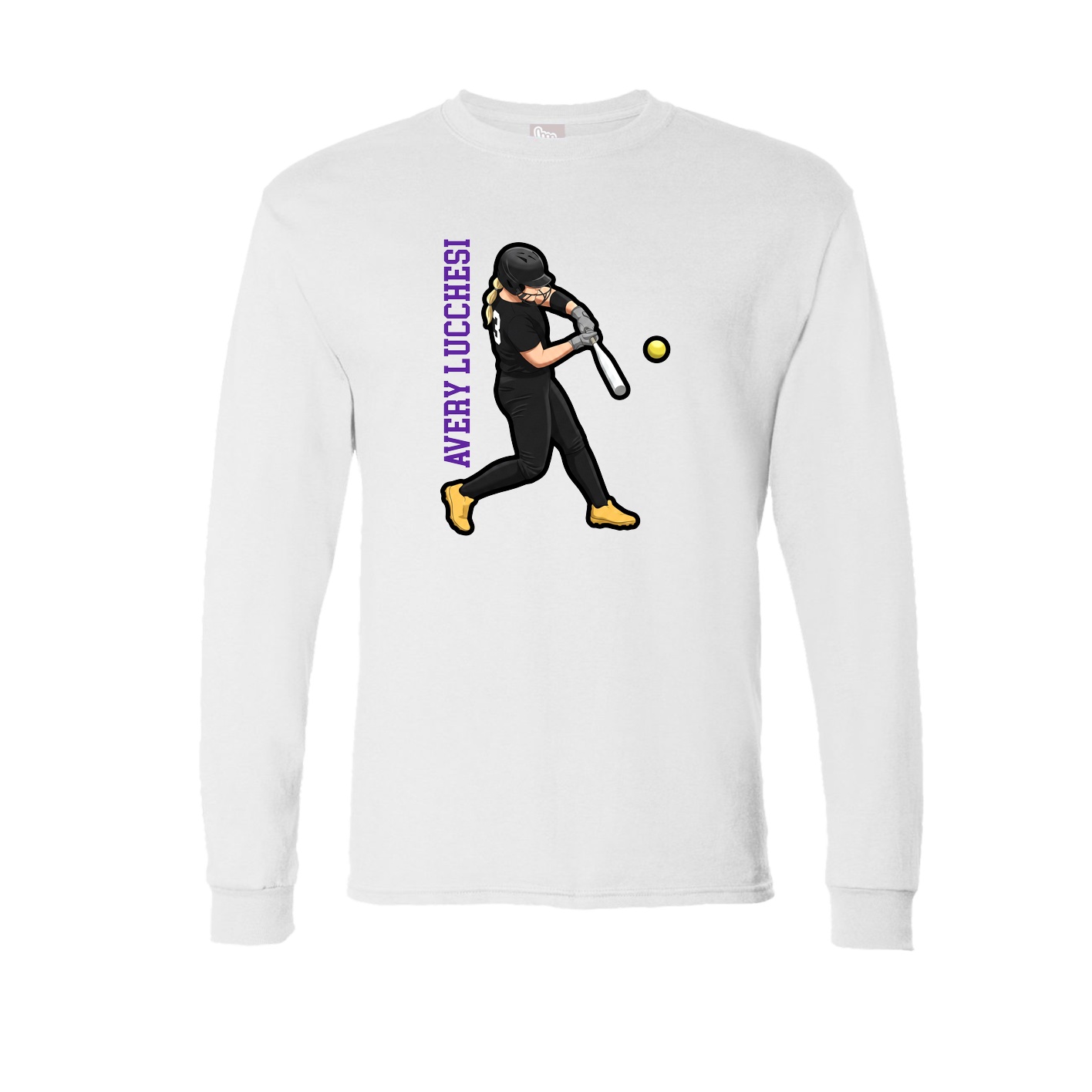 Long Sleeve Tee — Name Vertical in White