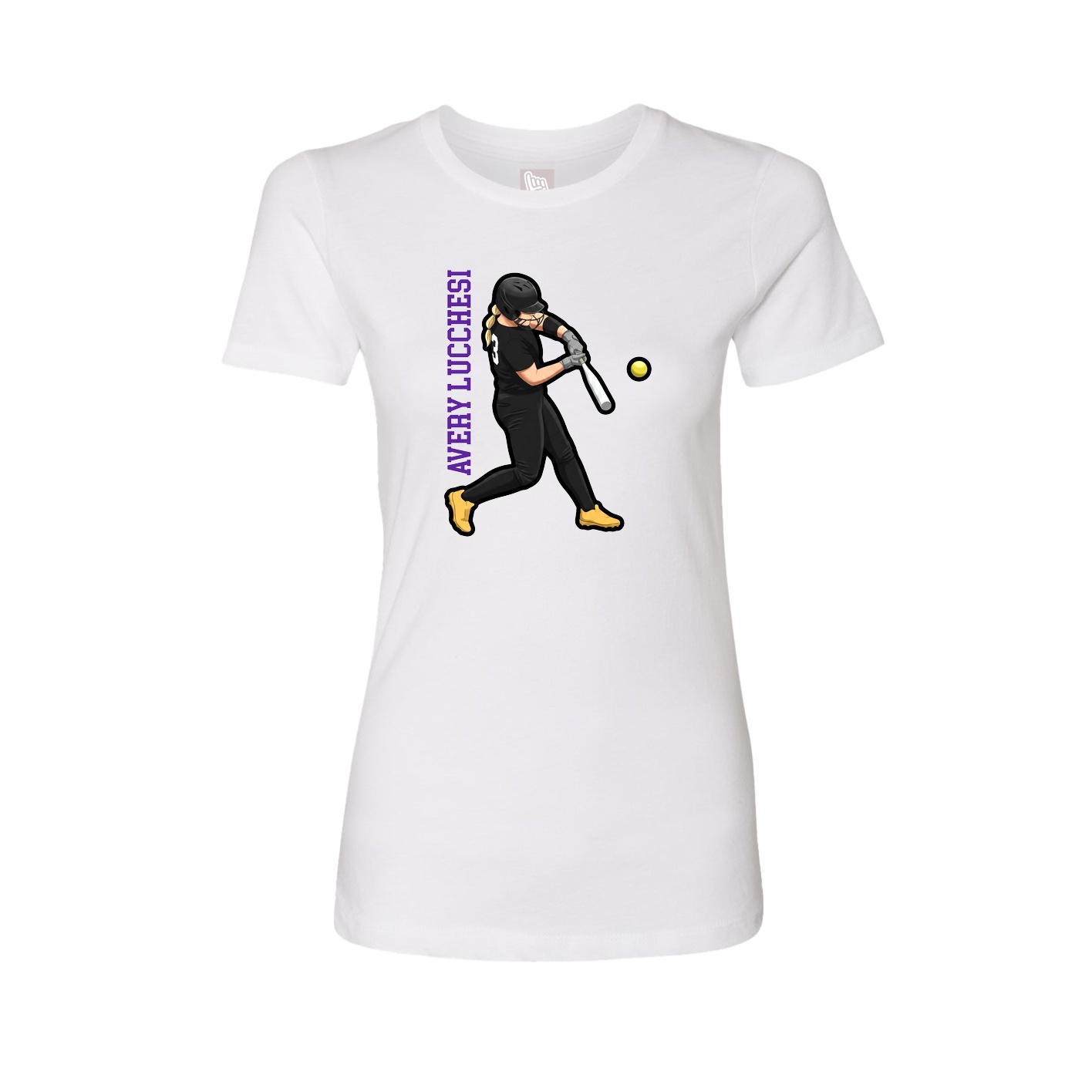 Womens Tee — Name Vertical in White