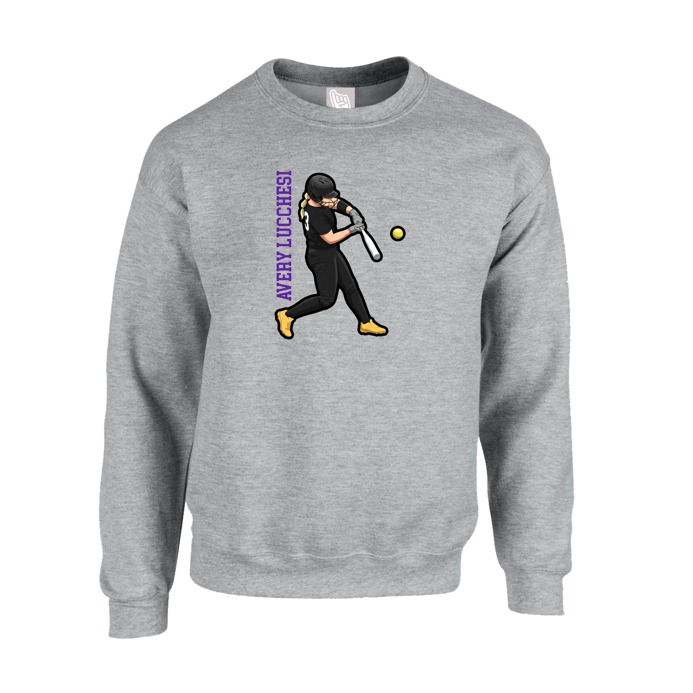 Fleece Crew — Name Vertical in Grey