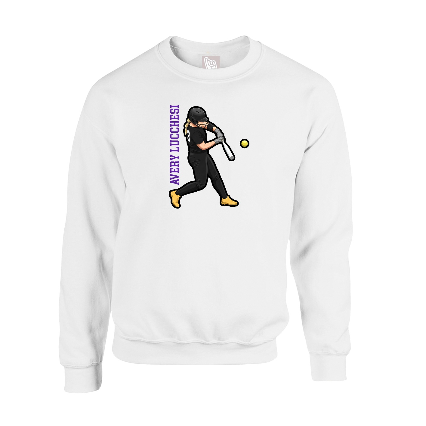 Fleece Crew — Name Vertical in White
