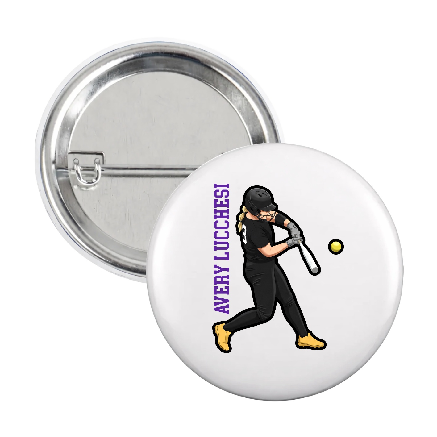 Game Day Button — Name Vertical in White