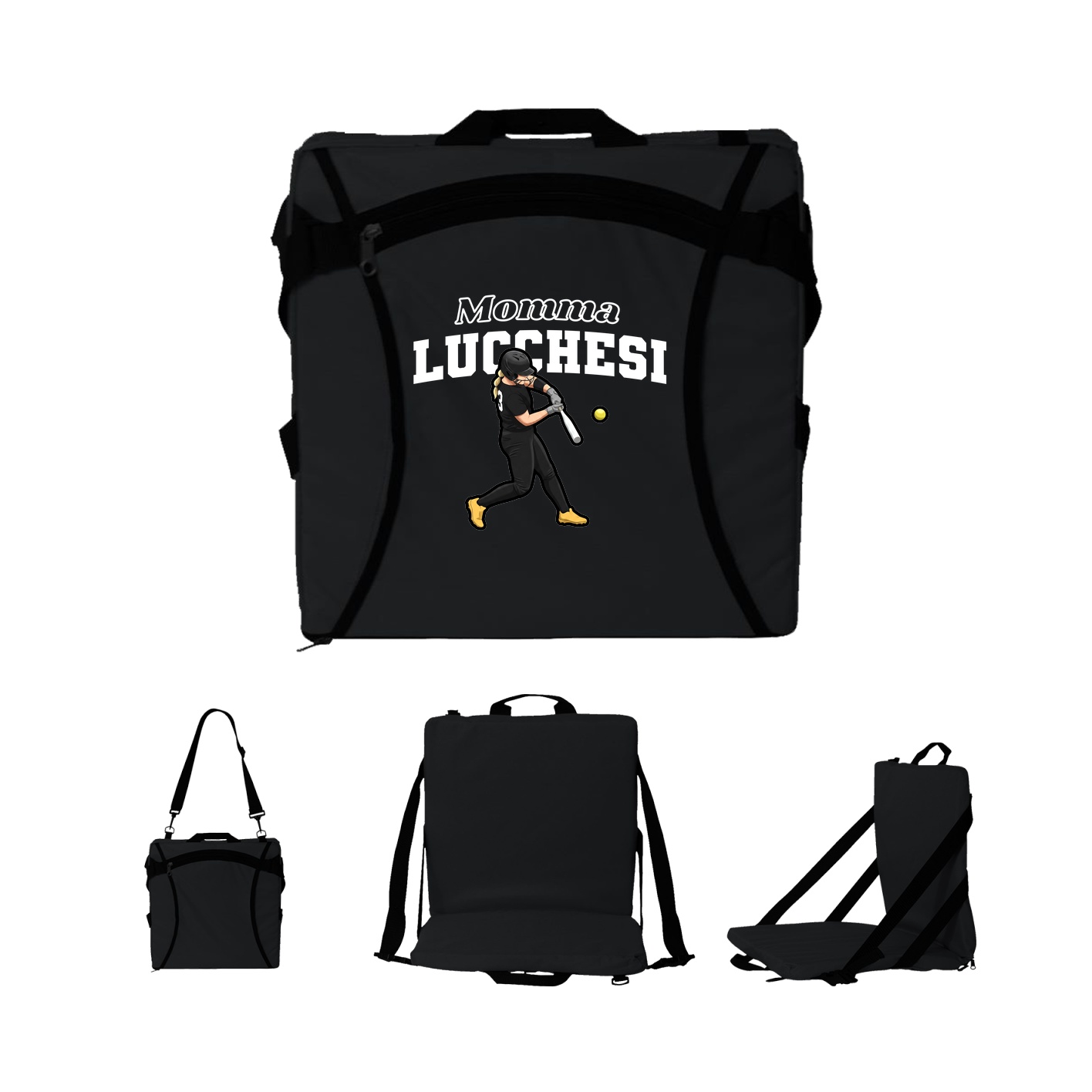 Folding Stadium Seat — Mothers Day Block in Black