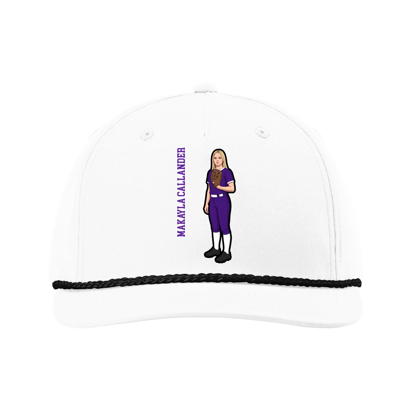 Five-Panel Classic Rope Cap — Name Vertical in White