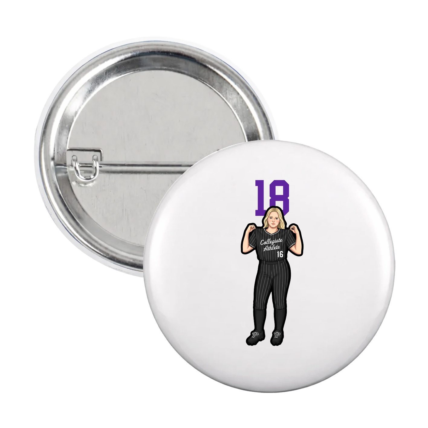 Game Day Button — Number Top in White