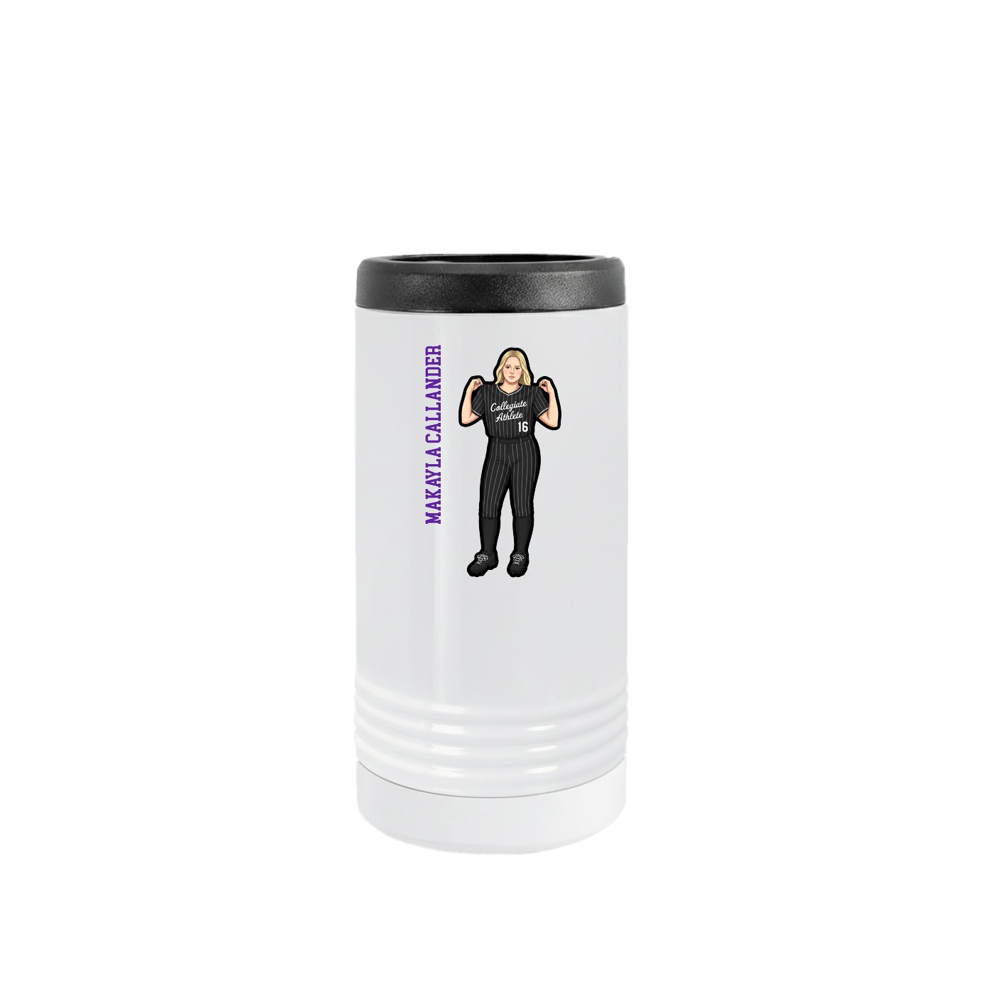 Slim Beverage Holder — Name Vertical in White