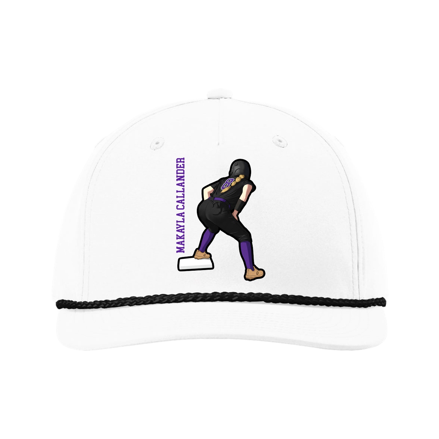 Five-Panel Classic Rope Cap — Name Vertical in White