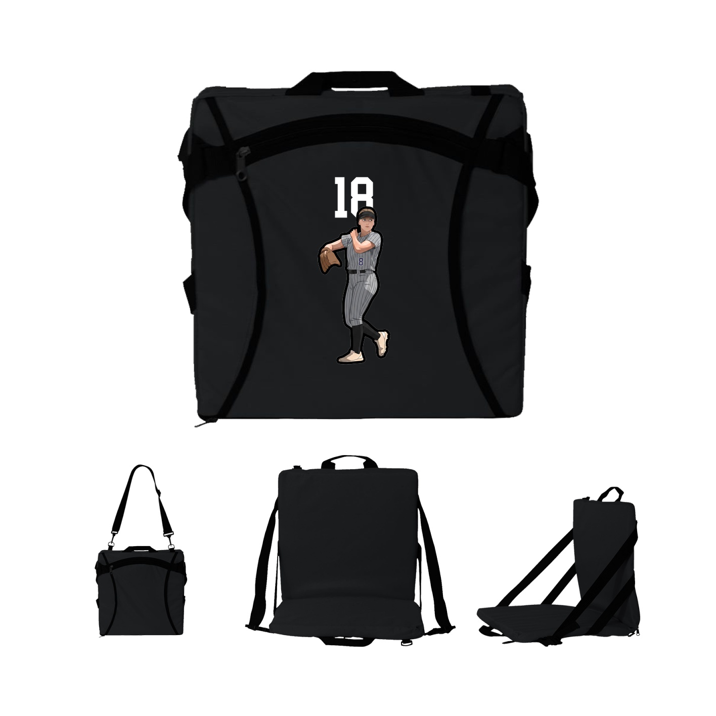 Folding Stadium Seat — Number Top in Black