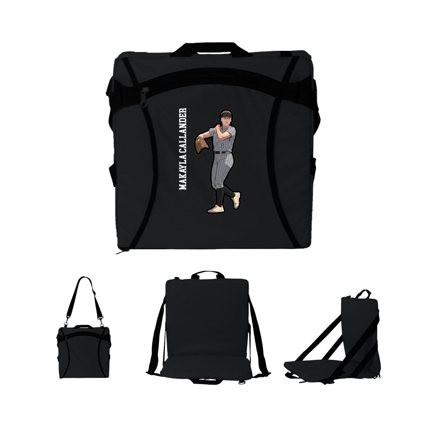 Folding Stadium Seat — Name Vertical in Black